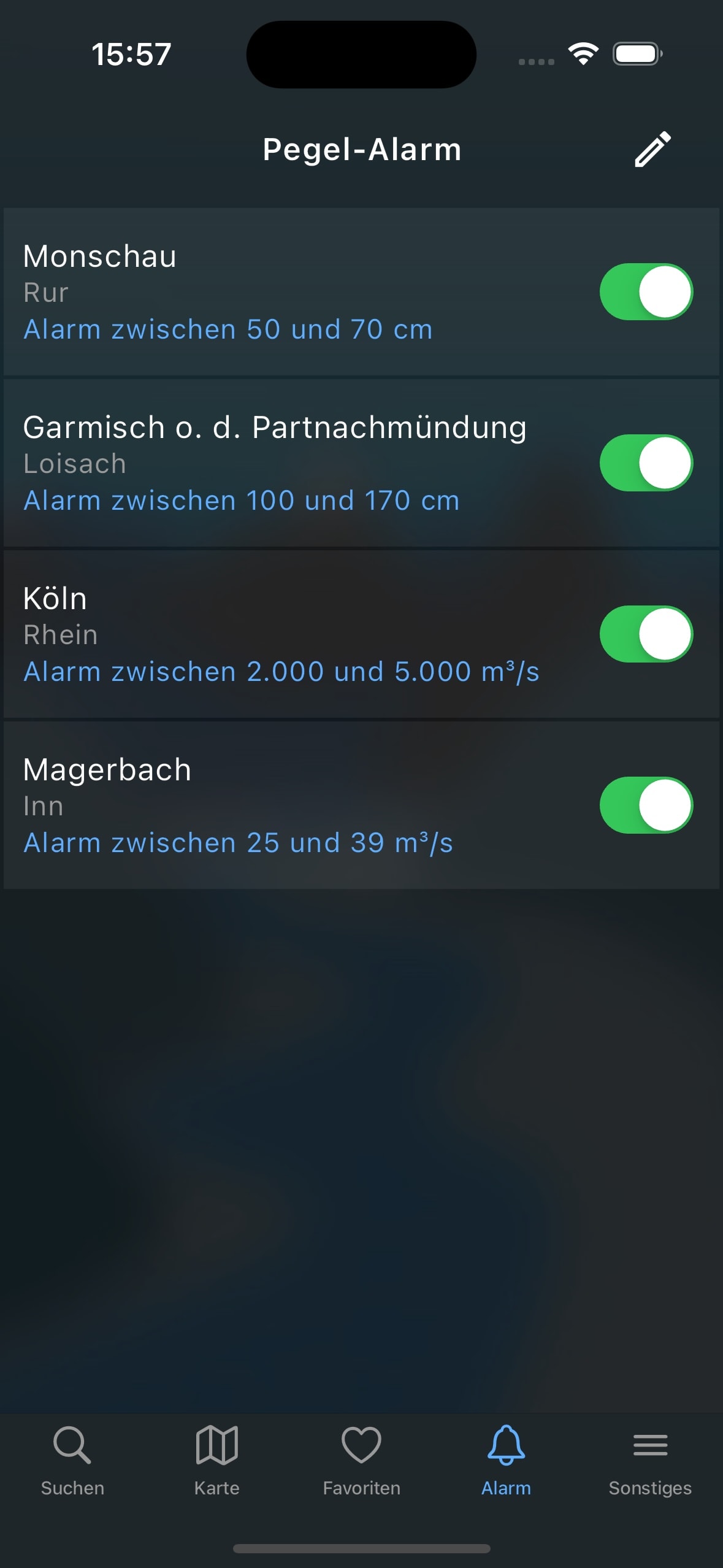 RiverApp alarm screenshot