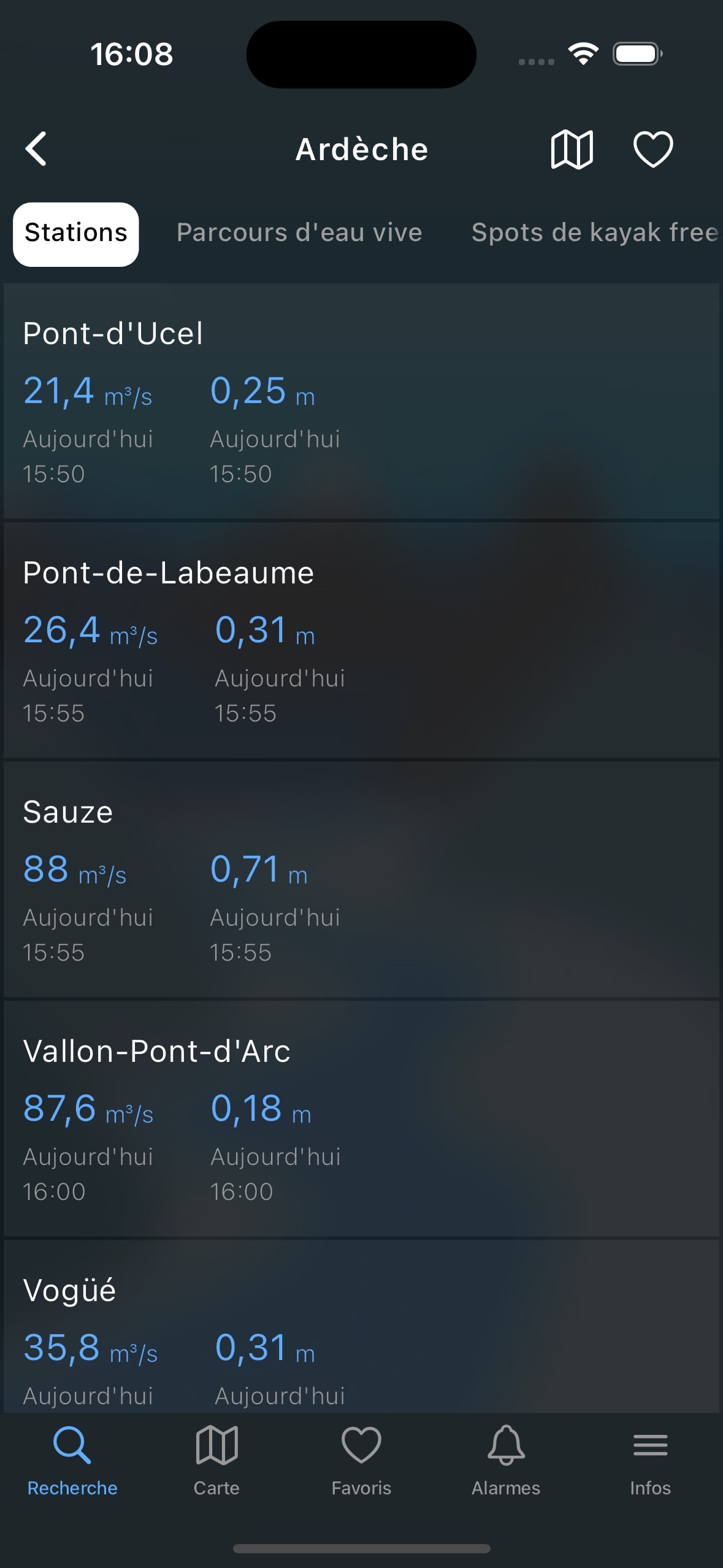 RiverApp river page screenshot