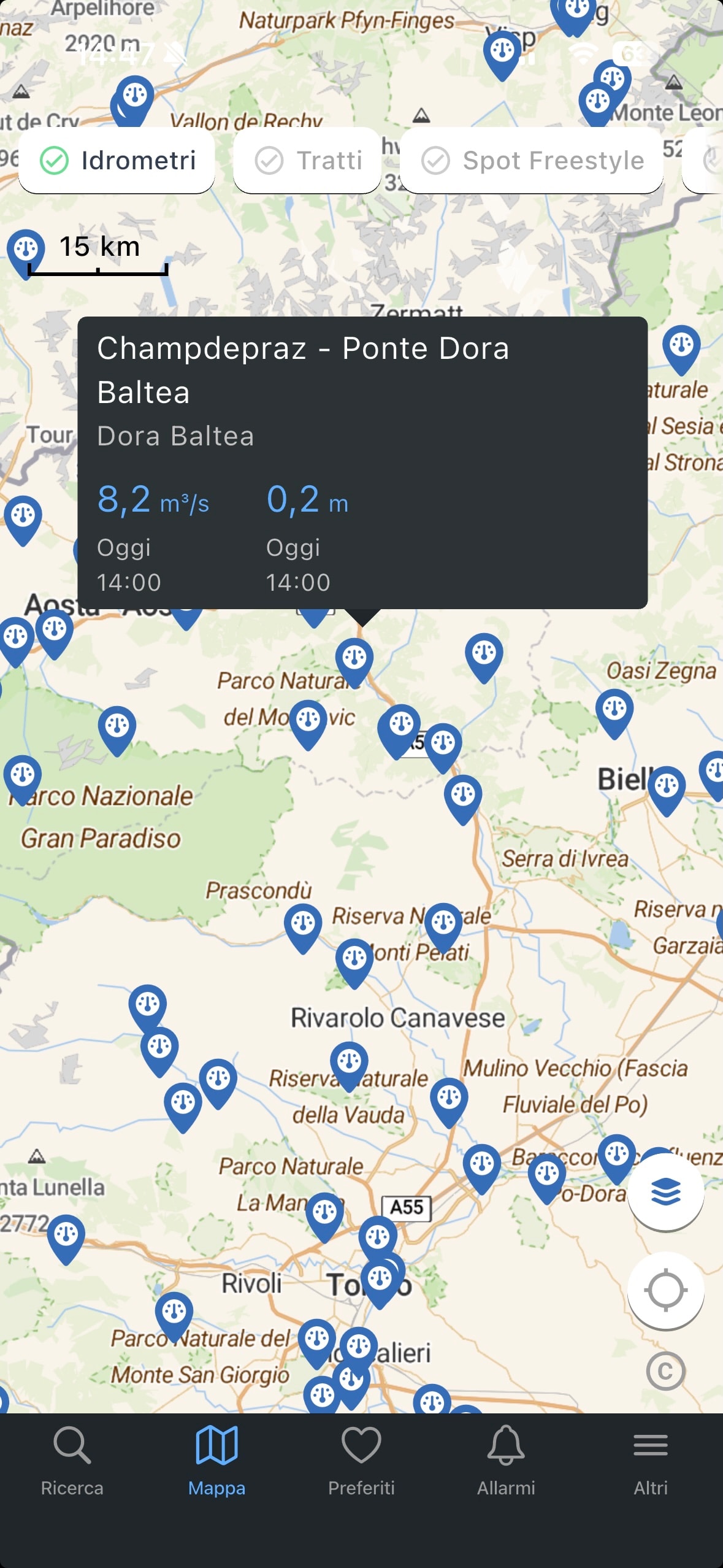 RiverApp river map screenshot