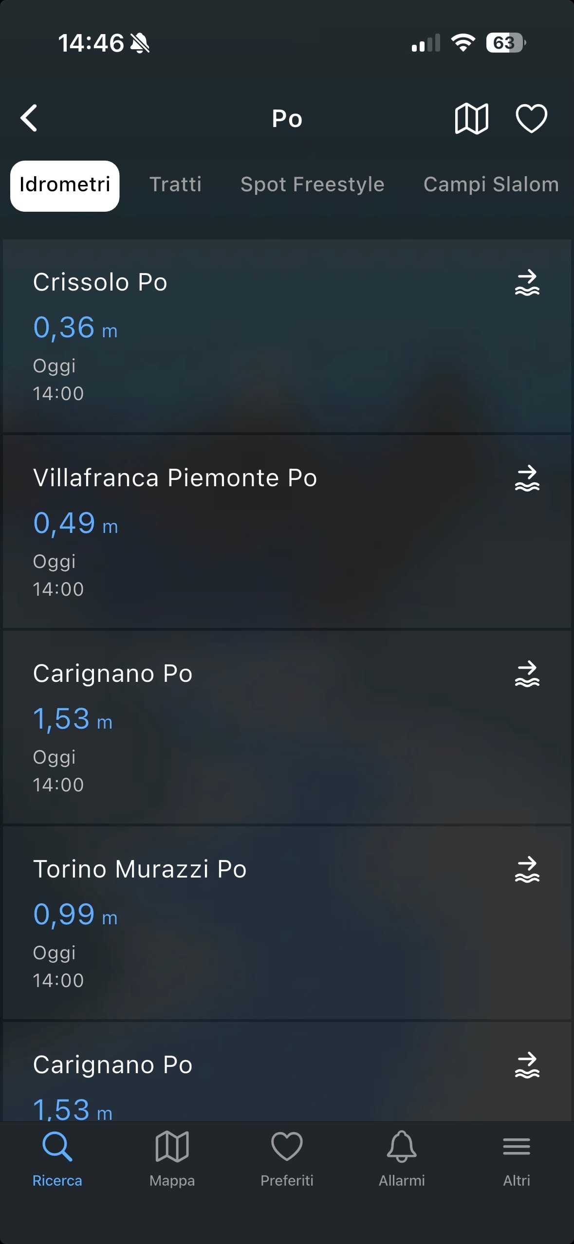 RiverApp river page screenshot