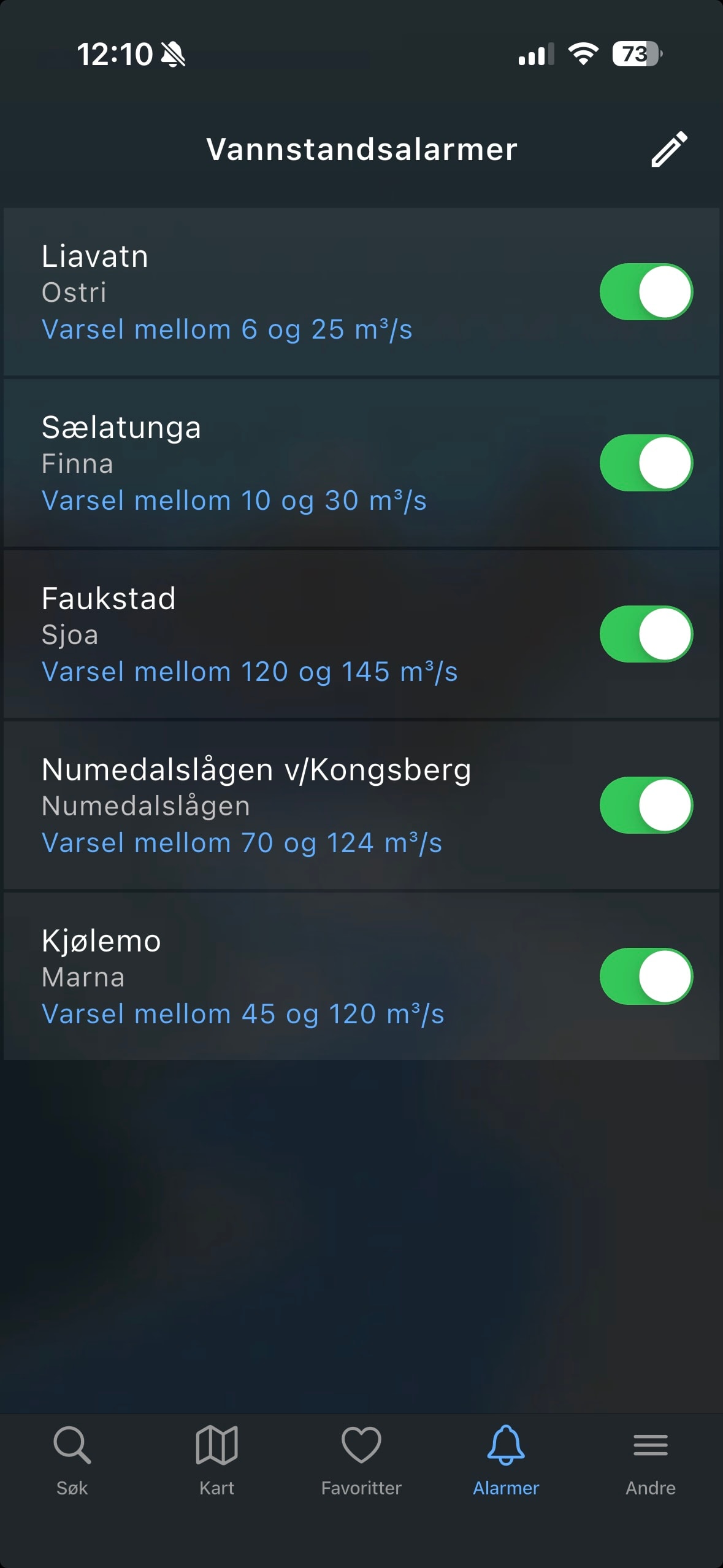 RiverApp alarm screenshot