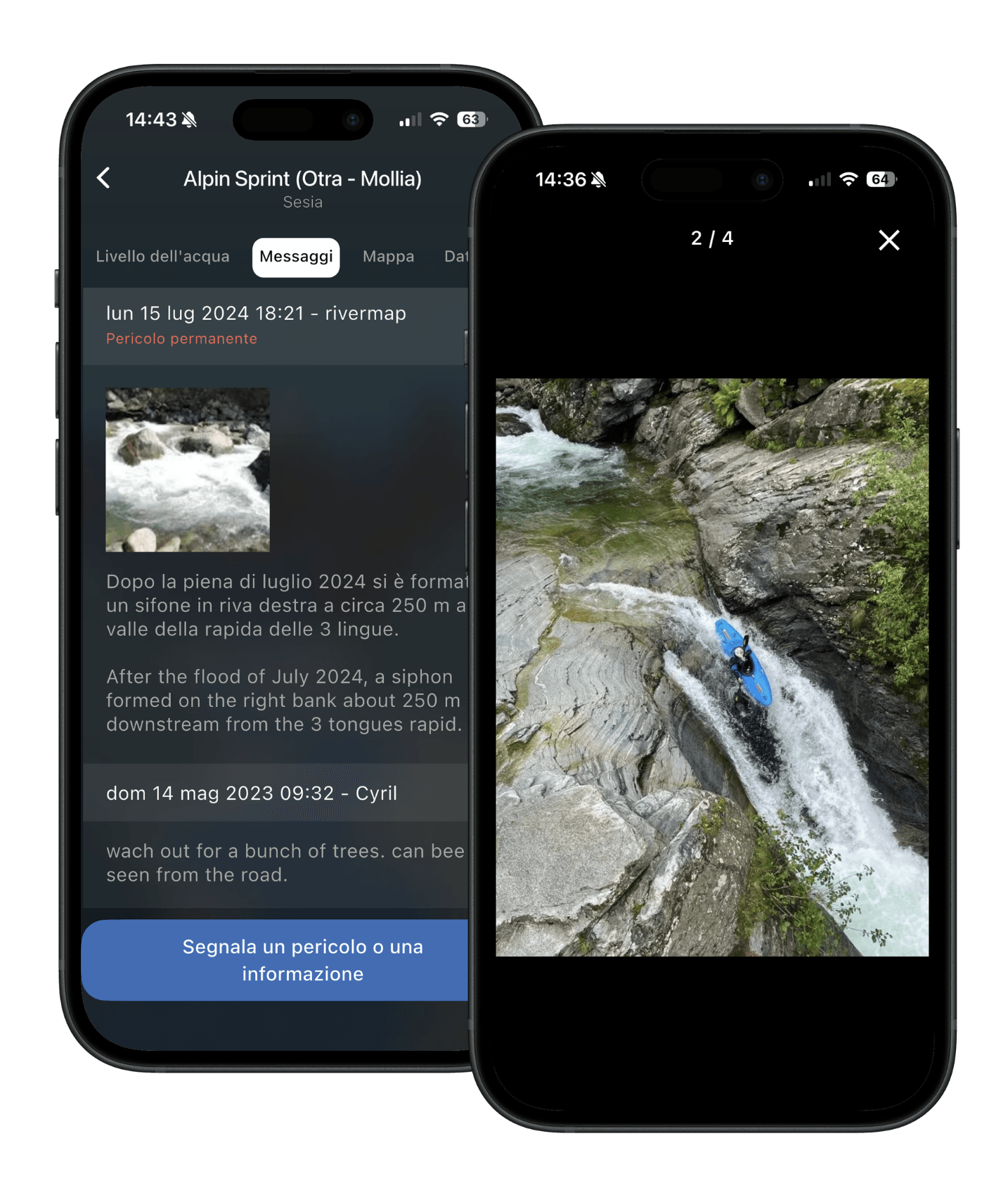 Paddling section user notes screenshot