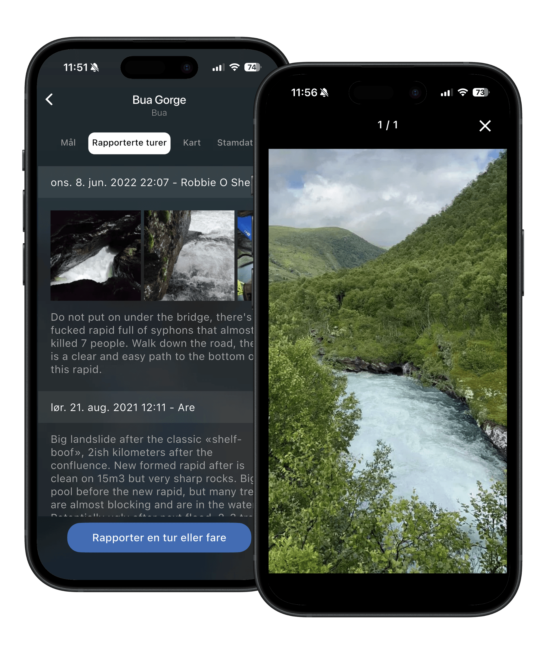 Paddling section user notes screenshot