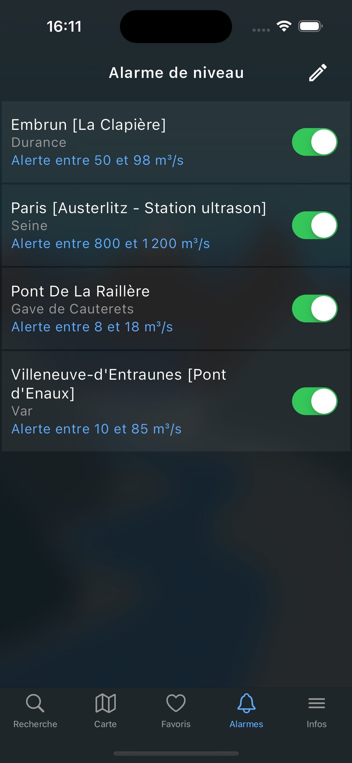 RiverApp alarm screenshot
