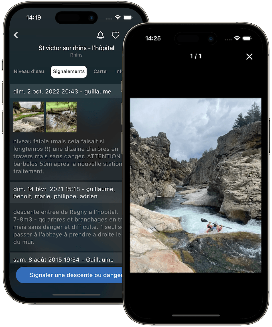 Paddling section user notes screenshot