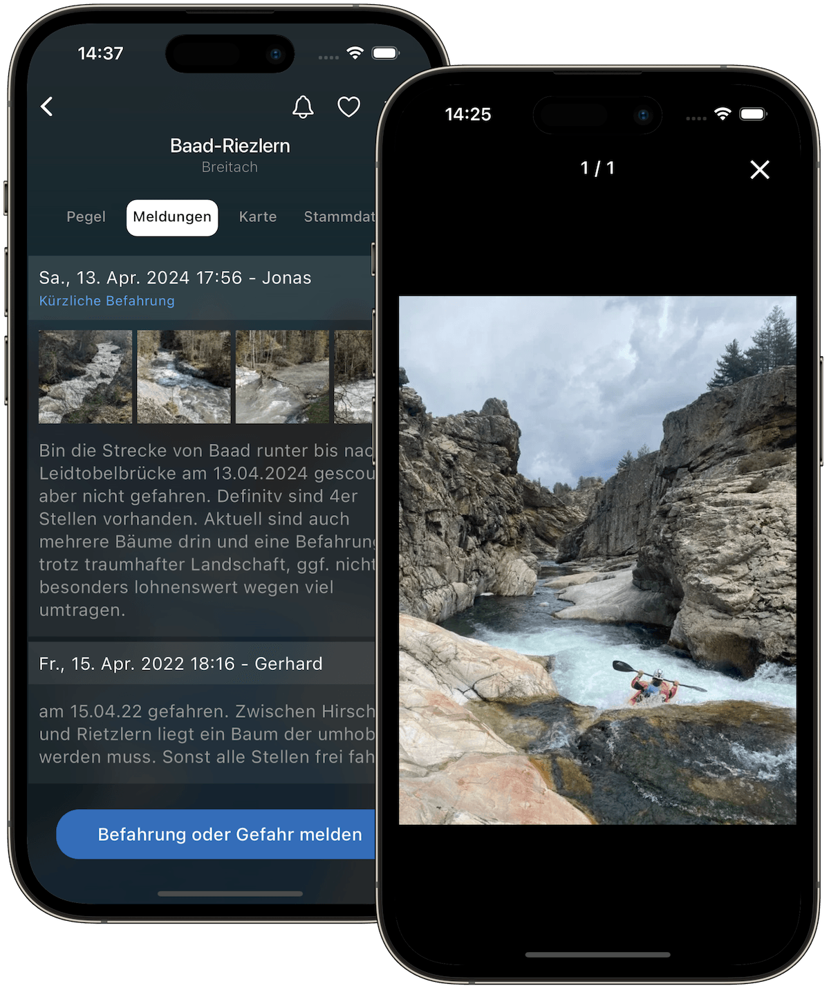 Paddling section user notes screenshot