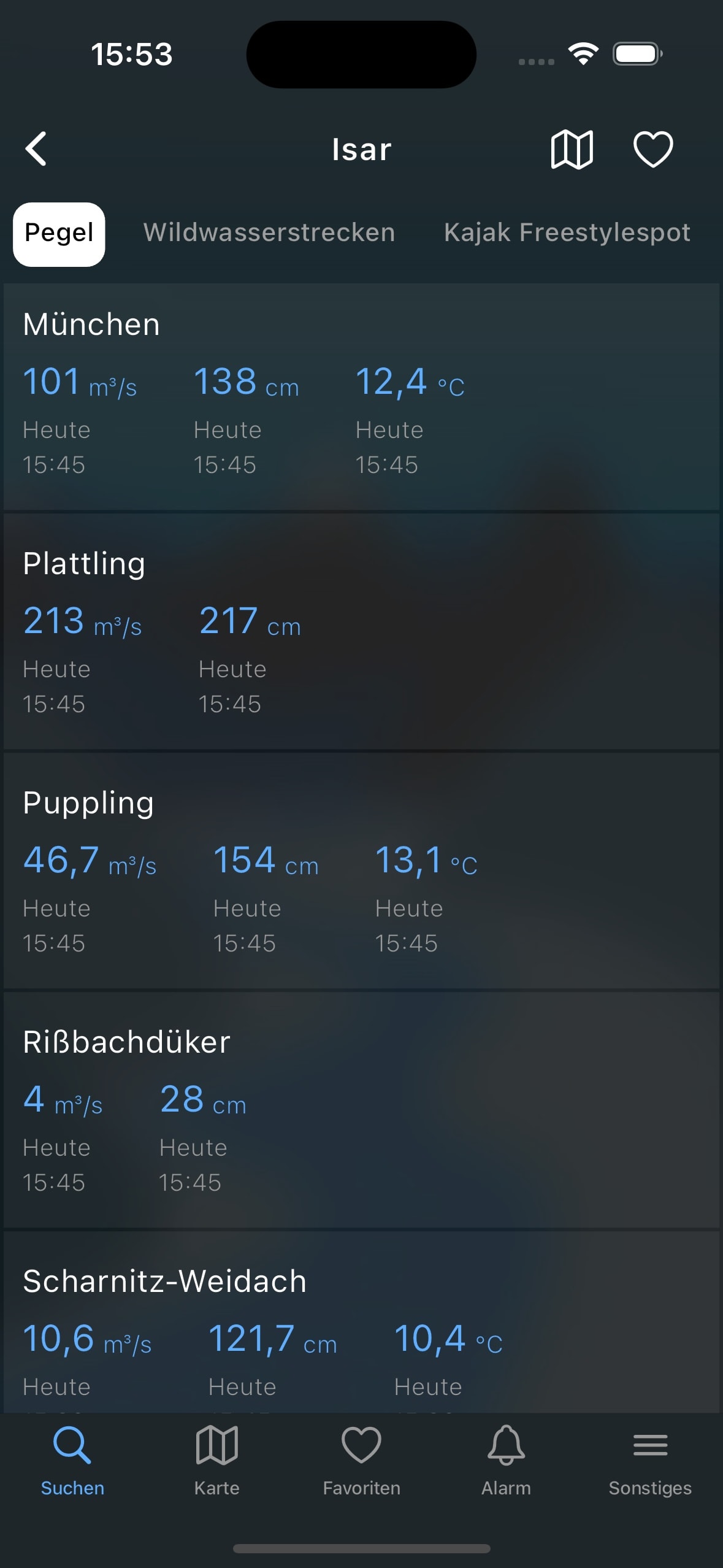 RiverApp river page screenshot