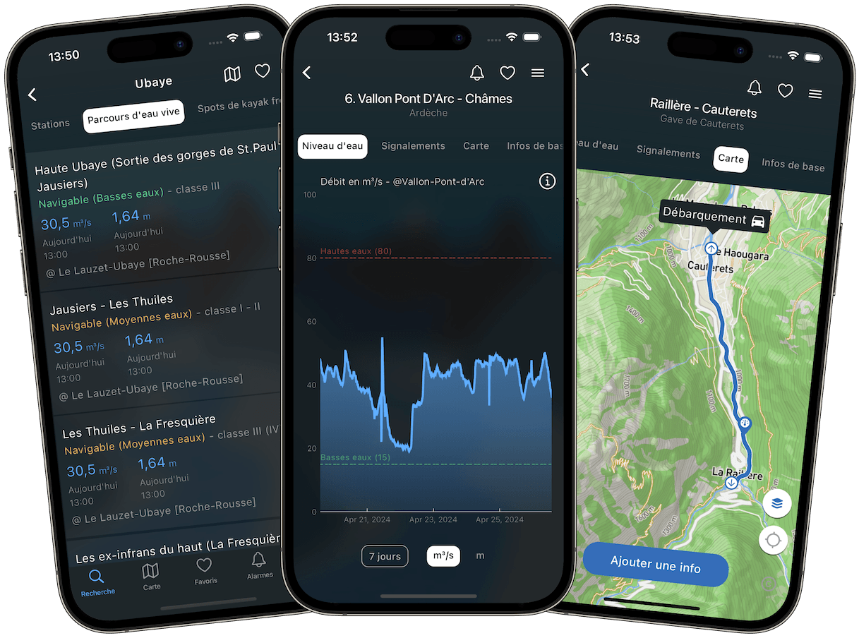 Whitewater features RiverApp screenshots