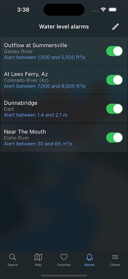 RiverApp alarm screenshot