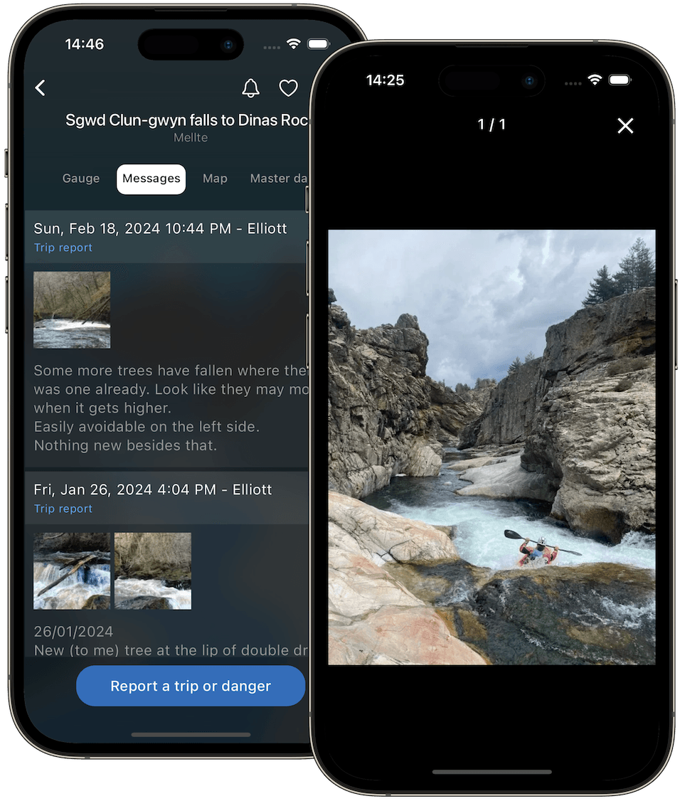 Paddling section user notes screenshot